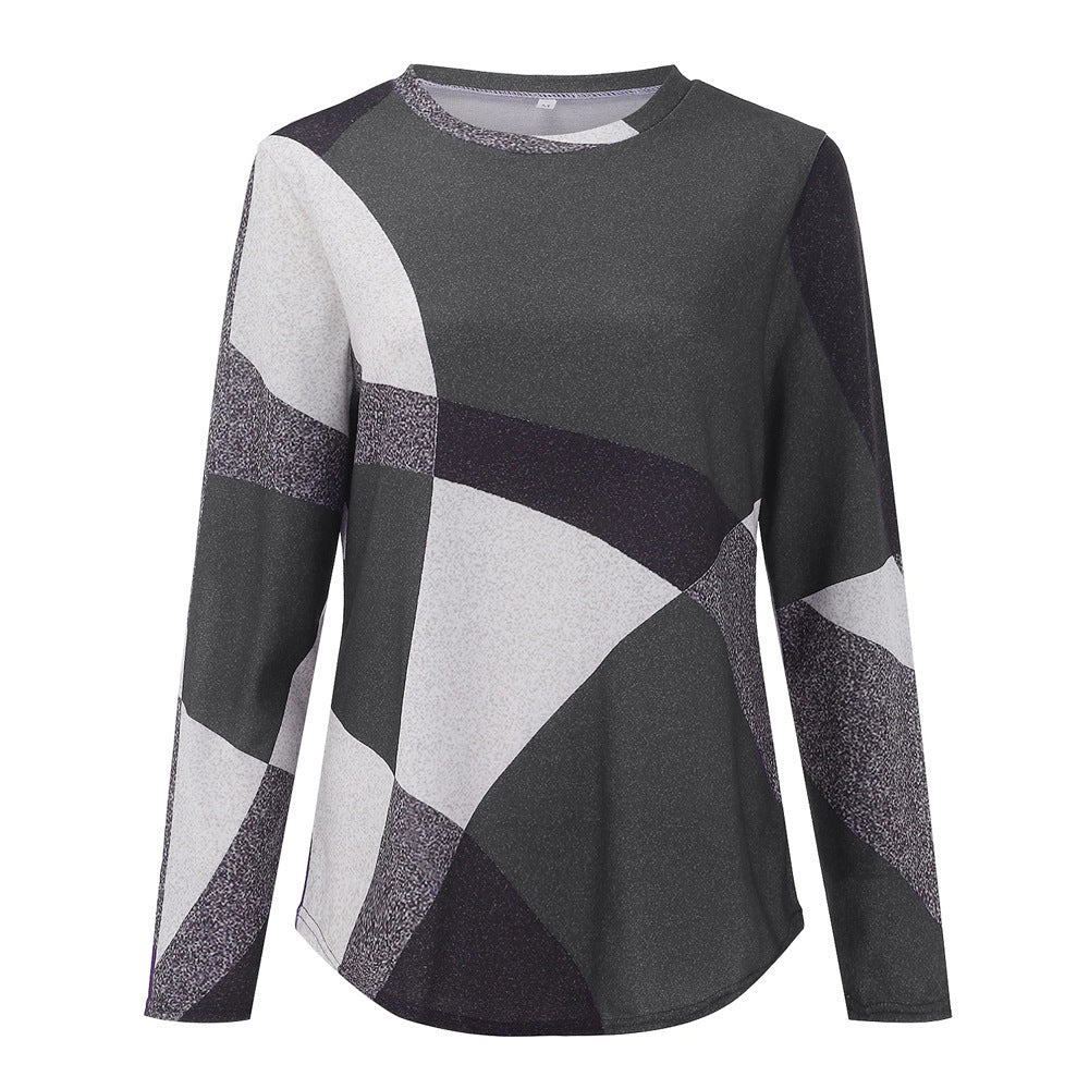 Damen nan Langarmshirt mit grafischem Print, Rundhalsausschnitt und geschwungenem Saum EB