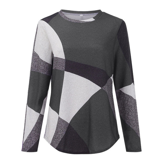 Damen nan Langarmshirt mit grafischem Print, Rundhalsausschnitt und geschwungenem Saum EB