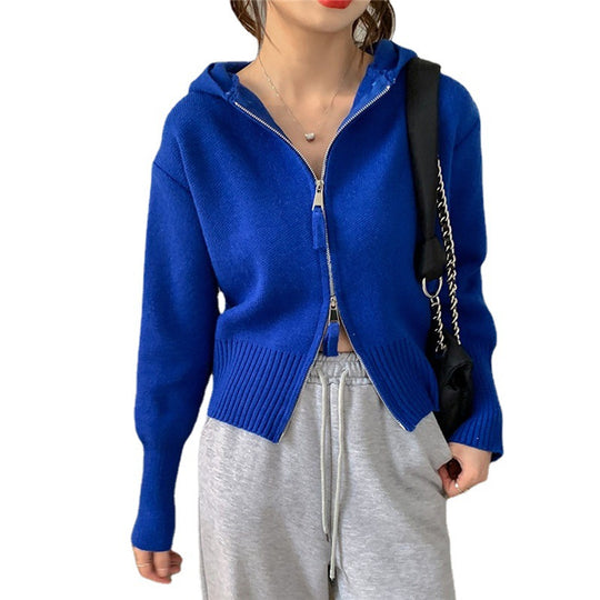 Damen modischer Zip-Hoodie aus weichem Strick EB