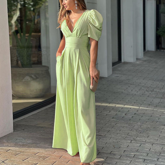 Damen Jumpsuit mit voluminösen Ärmeln und elegantem V-Ausschnitt EB