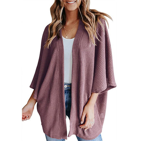Damen lässiger Strickjacke im Waffelmuster EB