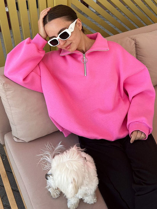 Damen modischer Pullover mit Reißverschluss und hohem Kragen EB