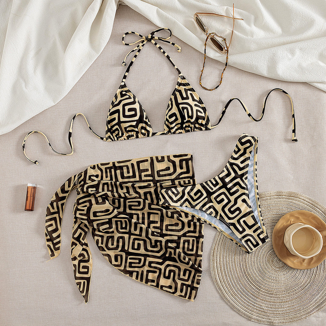 Damen Bikini mit dekorativem Wickeldesign und grafischem Muster EB