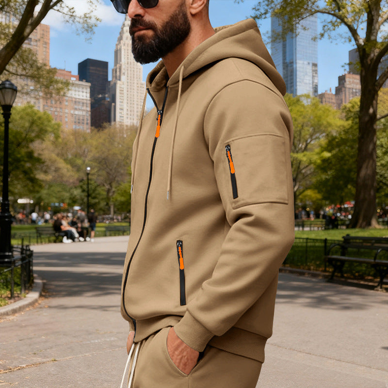 Herren Sportliche Zip-Hoodie mit Innovativen Reißverschlusstaschen EB