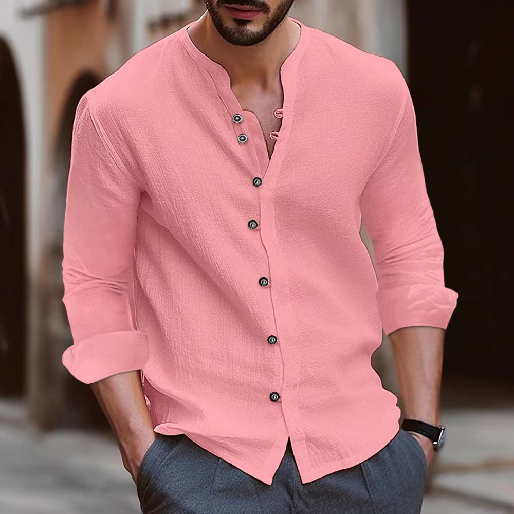 Herren Langarm-Henley-Hemd aus leichtem Baumwollgewebe mit modischem Knopfdetail EB