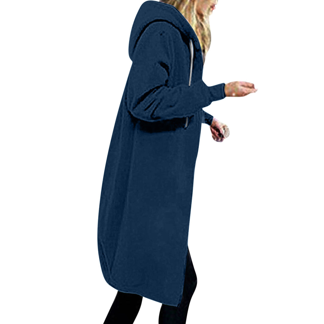 Damen nan langer Oversize Kapuzenmantel mit gerundetem Saum und Reißverschlusstaschen EB
