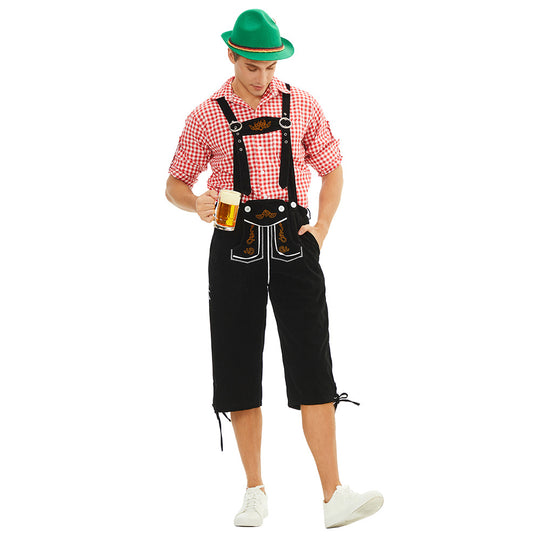 Herren nan traditionelle bayerische Trachtenlederhose knielang mit bestickten Hosenträgern EB