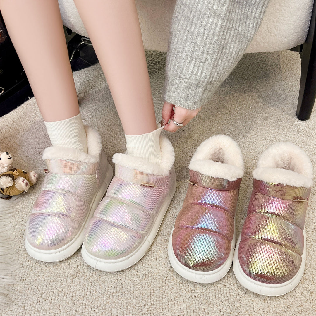 Damen gefütterte Slipper mit glänzender Oberflächenstruktur und weichem Innensohle EB