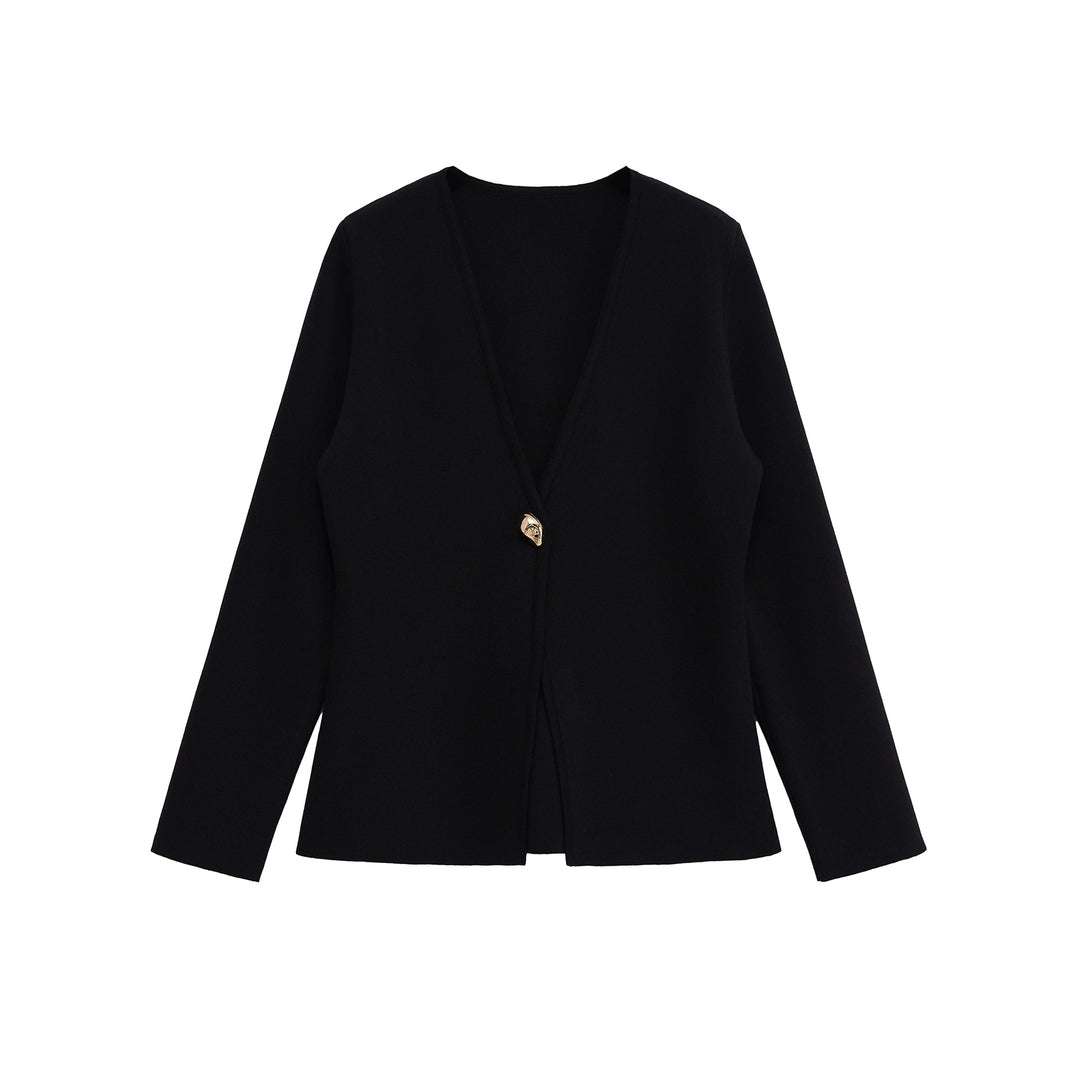 Damen lässiger V-Ausschnitt Cardigan mit dekorativem Knopf EB