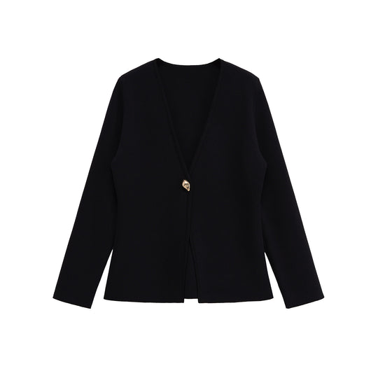 Damen lässiger V-Ausschnitt Cardigan mit dekorativem Knopf EB