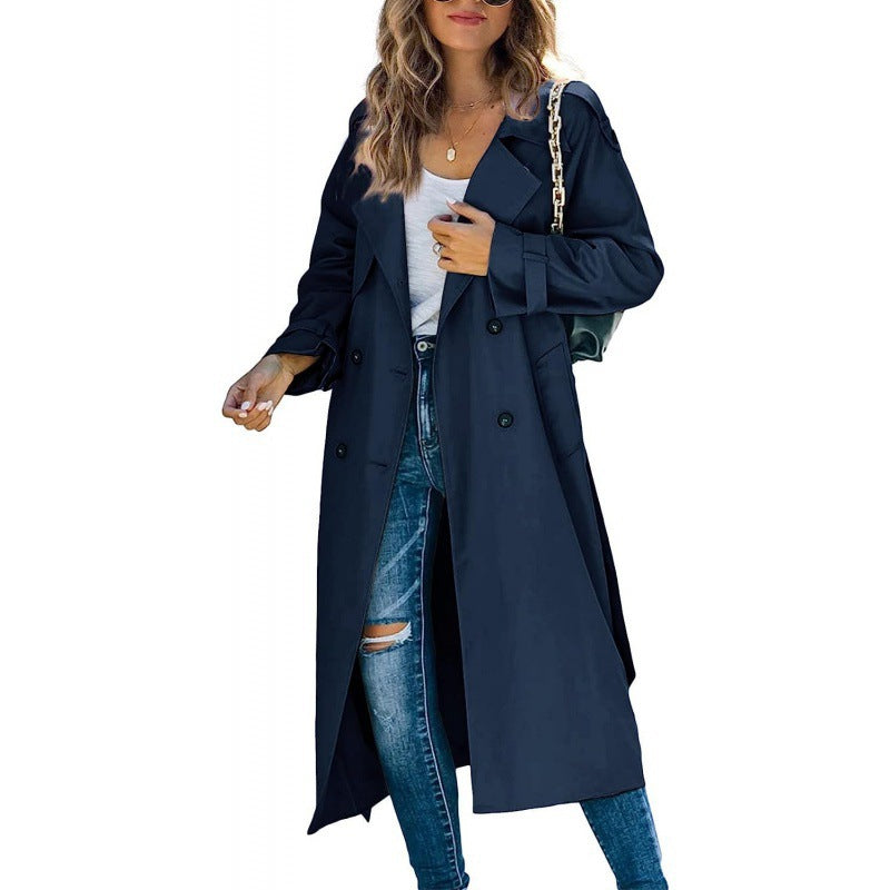 Damen eleganter Trenchcoat mit doppelt Reihe Knopfverschluss und Taillengürtel EB