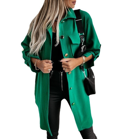 Damen Stylish Overshirt mit praktischen Taschen und druckknopfbarer Front EB