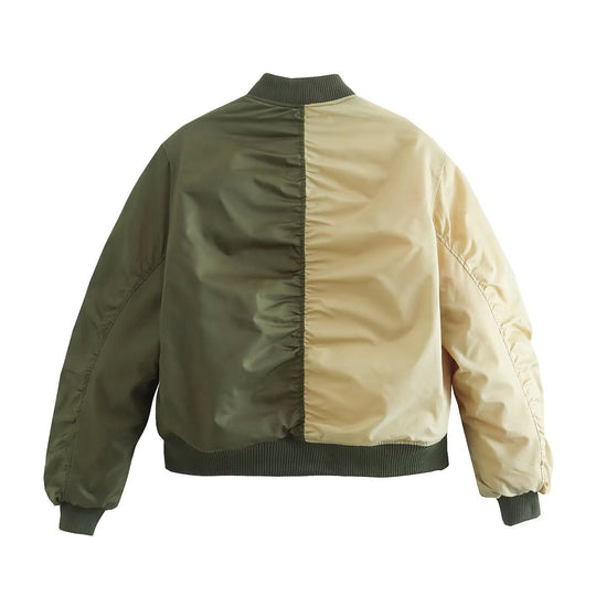 Damen modische Bomberjacke mit verspieltem Patchwork-Design und praktischen Reißverschlusstaschen EB