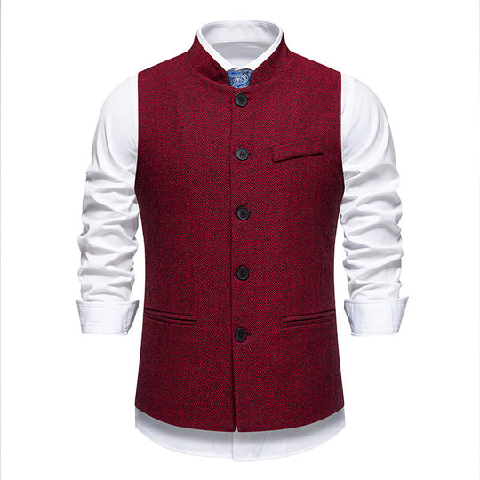 Herren nan elegante Weste mit Stehkragen und Fischgrätmuster aus Wollmix EB