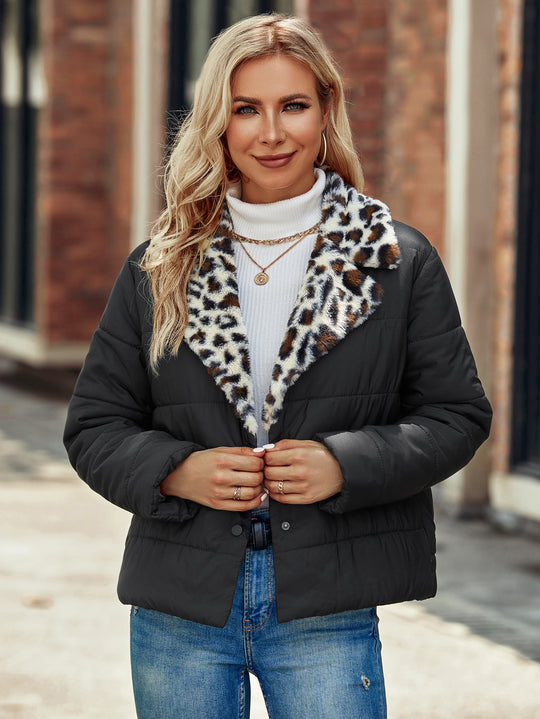 Damen Modische Steppjacke mit Leopardenkragen EB
