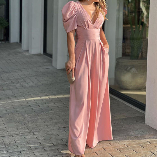 Damen Jumpsuit mit voluminösen Ärmeln und elegantem V-Ausschnitt EB
