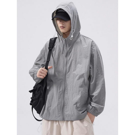Herren leichte Windjacke mit praktischen Taschen und verstellbarem Kapuzen-Design EB