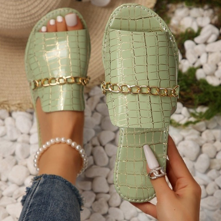 Damen elegante und komfortable Riemchensandalen mit Schmuckkette EB