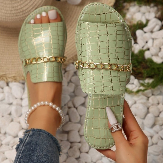 Damen elegante und komfortable Riemchensandalen mit Schmuckkette EB