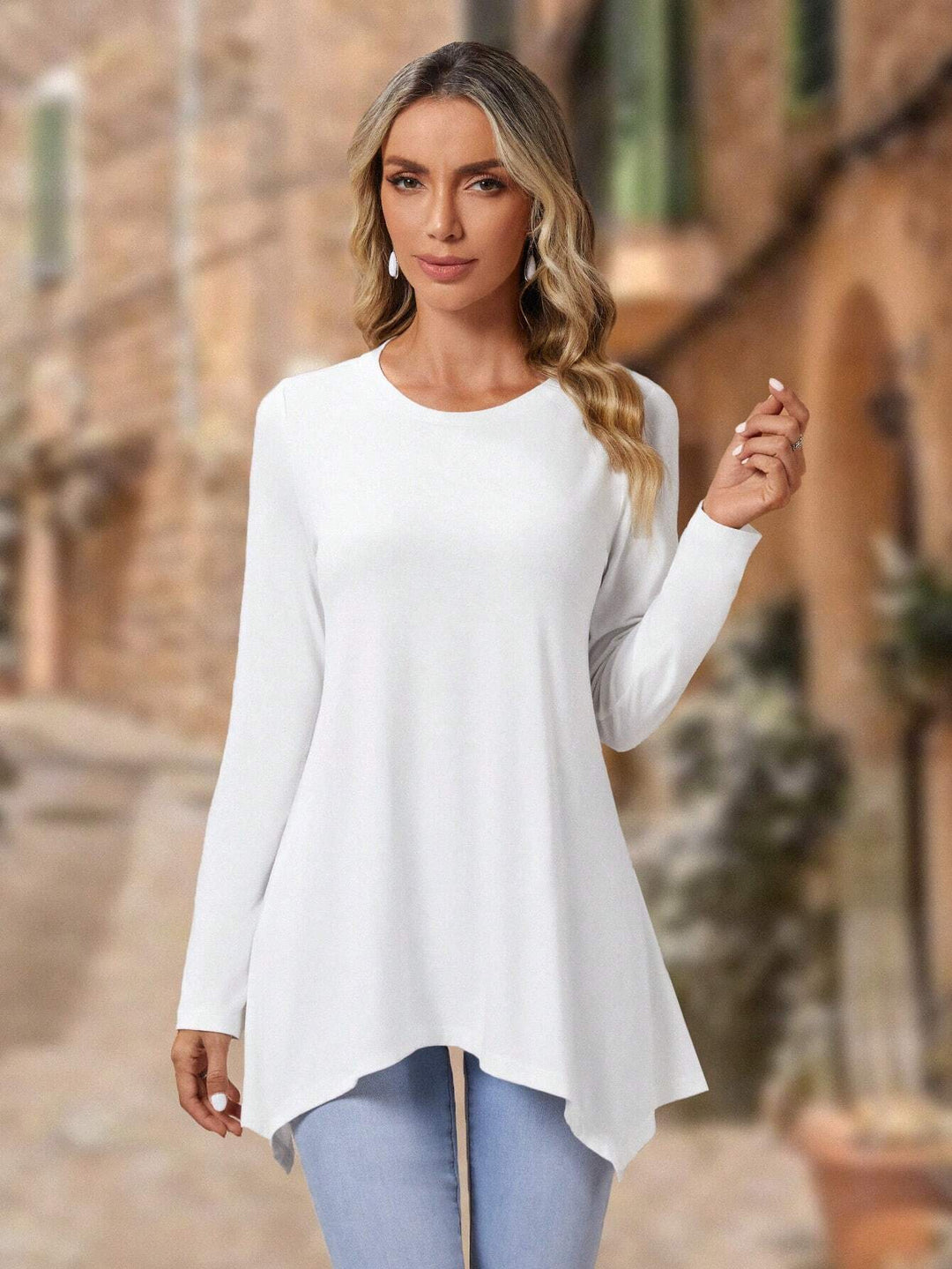 Damen Langarm-Oberteil mit asymmetrischem Schnitt und weichem Viskosematerial EB