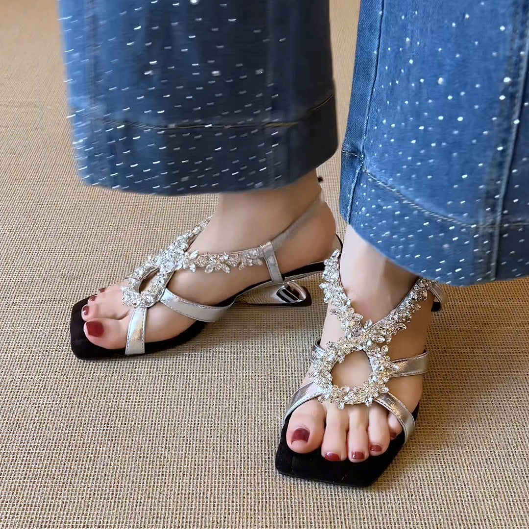 Damen elegante Slippers mit funkelndem Kristall-Detail EB