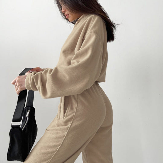 Damen nan kurz geschnittenes Thermo-Fleece-Set mit Halbfront-Reißverschluss und hohem Komfortbund EB