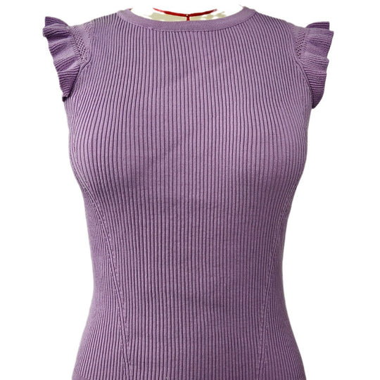 Damen figurbetontes Ripp-Shirt mit Rüschen EB