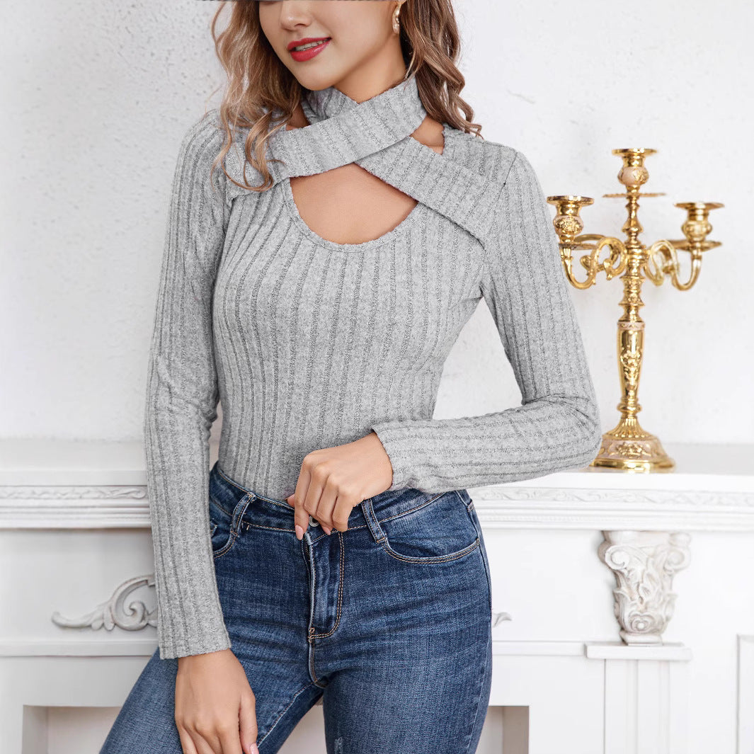 Damen Pulli mit kreativem Schnitt und Rippenstruktur EB