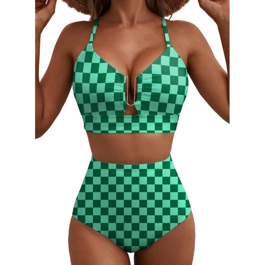 Damen Hoch geschnittener Bikini mit floralem Muster und Leo-Print EB