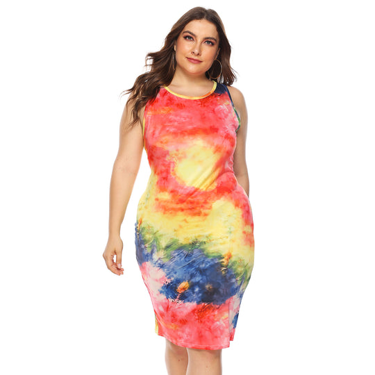 Damen figurbetontes Sommerkleid mit buntem Batik-Muster EB