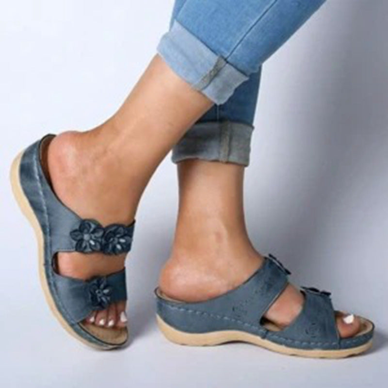 Damen Wedge-Sandalen mit floralen Applikationen und anatomischem Fußbett EB