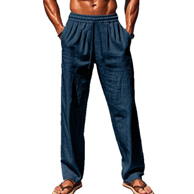 Herren nan maritime Freizeit-Leinenhose mit weitem Bein elastischem Tunnelzug und Bundfalten EB