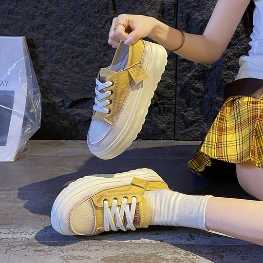 Damen Sportliche Retro Sneaker mit plattierter Sohle und atmungsaktivem Obermaterial EB