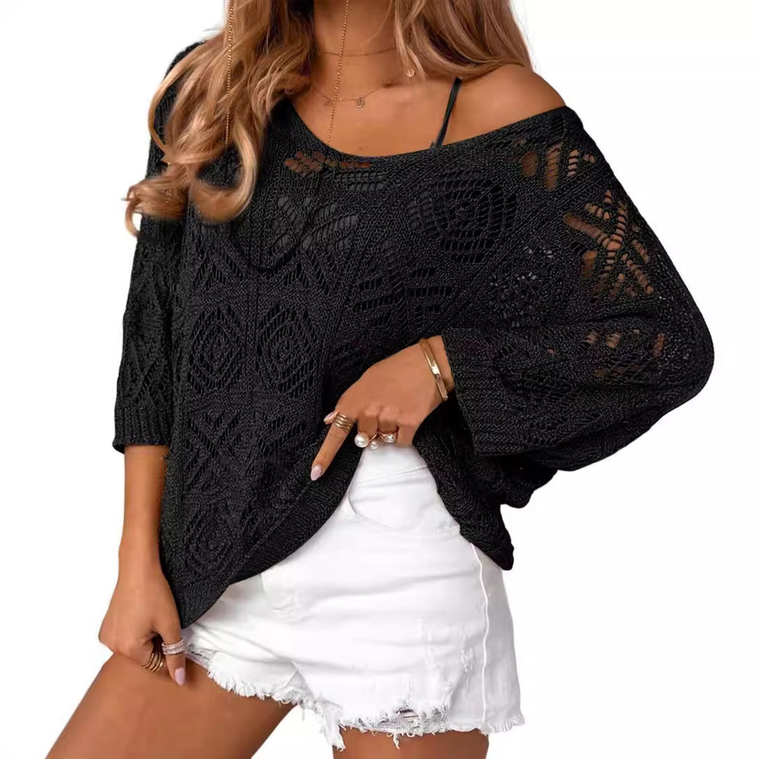 Damen Oversize Strickpullover mit Häkelstruktur EB