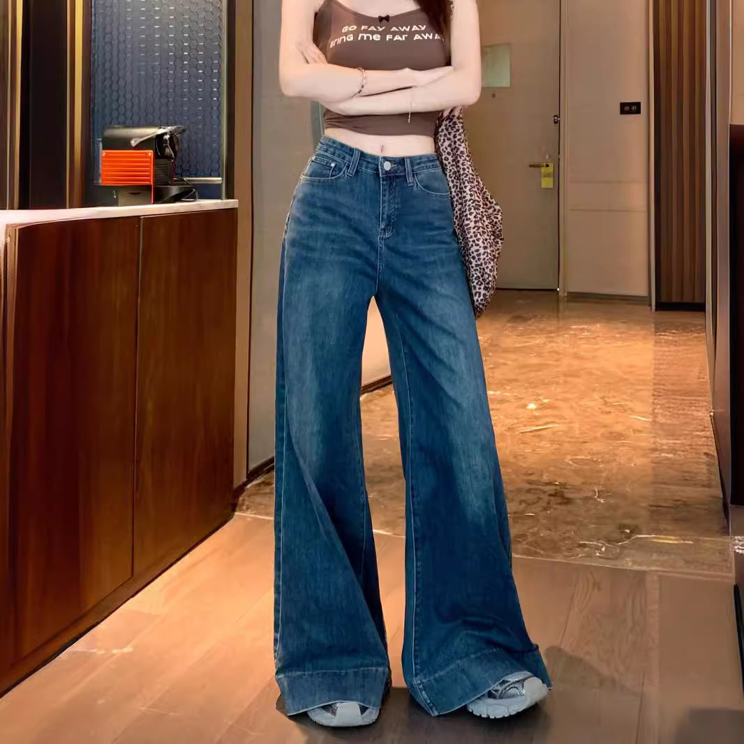Damen Weite Jeans im entspannten Look mit hohem Bund und modischen Akzenten EB