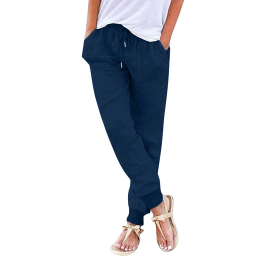 Damen bequeme Freizeithose mit elastischem Bund und praktischen Taschen EB
