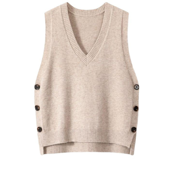 Damen Strickweste mit V-Ausschnitt und Knopfdetails EB