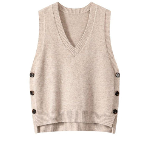 Damen Strickweste mit V-Ausschnitt und Knopfdetails EB