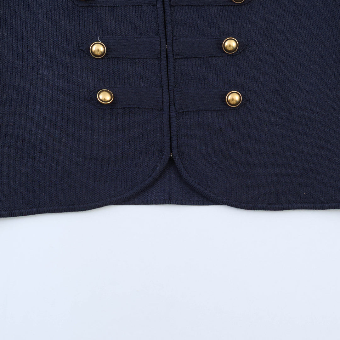 Damen nan military-inspirierte Kurzjacke mit runder Halslinie, taillierter Silhouette und goldfarbenen Zierknöpfen EB