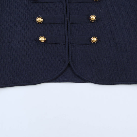 Damen nan military-inspirierte Kurzjacke mit runder Halslinie, taillierter Silhouette und goldfarbenen Zierknöpfen EB