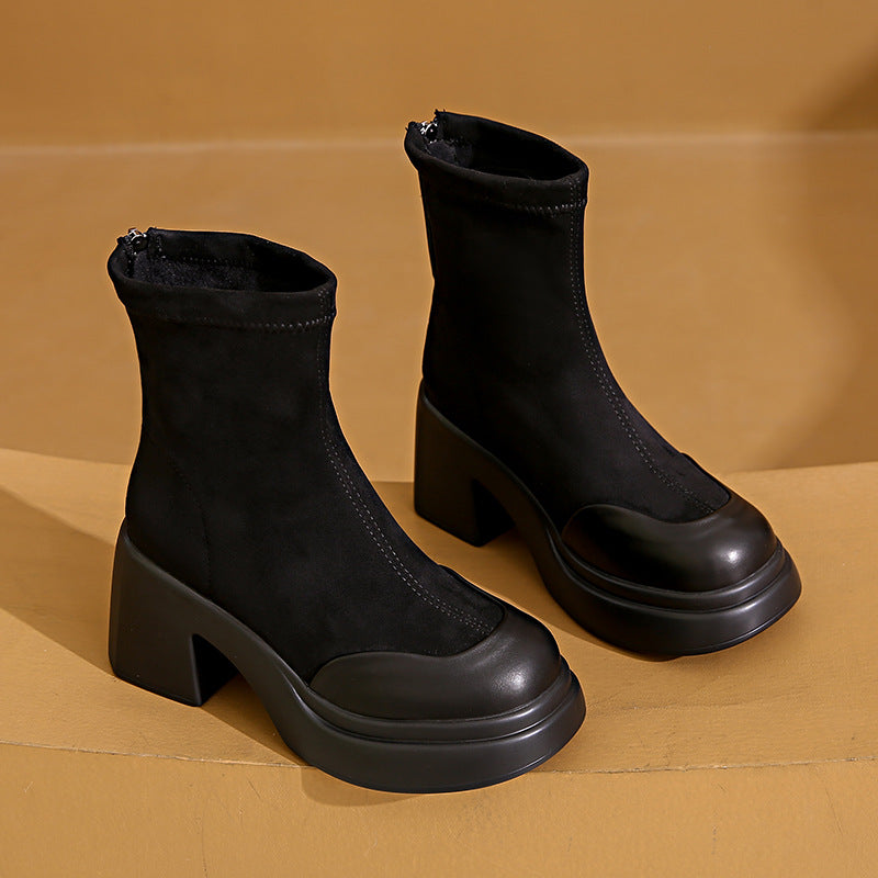 Damen Hohe Plateau-Stiefeletten aus velourslederlook EB