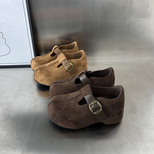 Damen Komfortable Clogs mit elegantem Schnallenverschluss aus hochwertigem Wildleder EB
