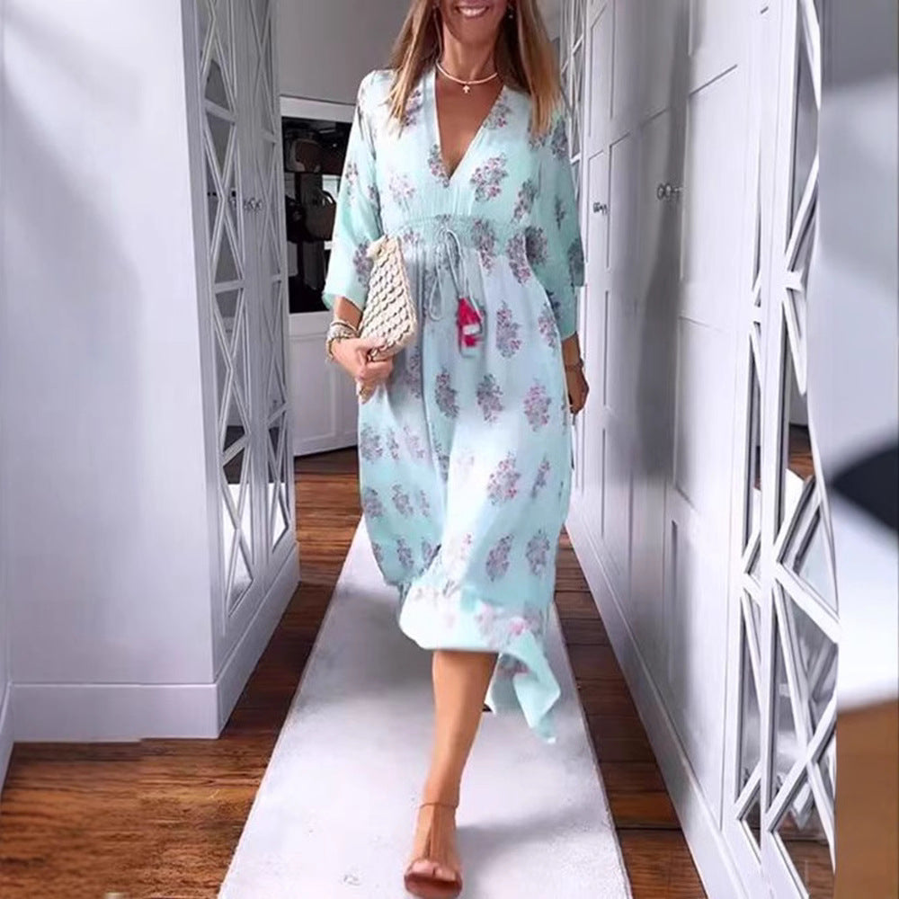 Damen Maxikleid mit floralen Akzenten und voluminösen Ärmeln Heidi-Mode