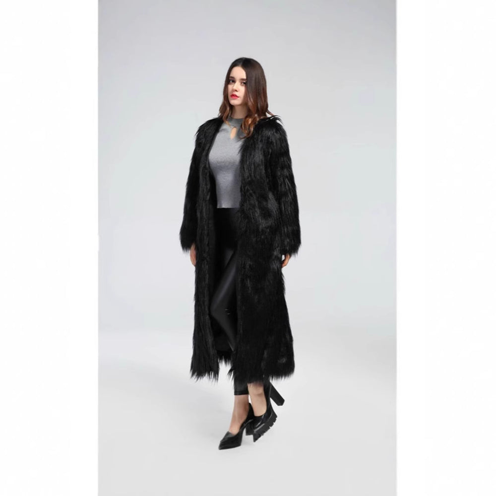 Damen Luxuriöser Kunstpelzmantel mit elegantem Futter EB