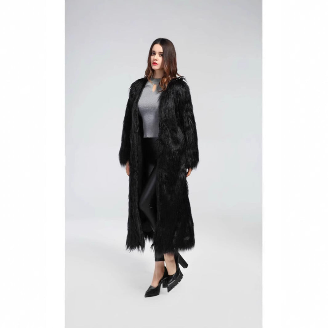 Damen Luxuriöser Kunstpelzmantel mit elegantem Futter EB