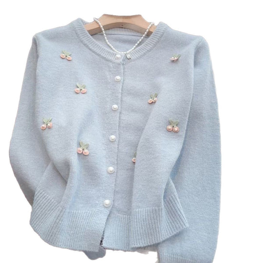 Damen Elegante Strickjacke mit floralen Applikationen EB