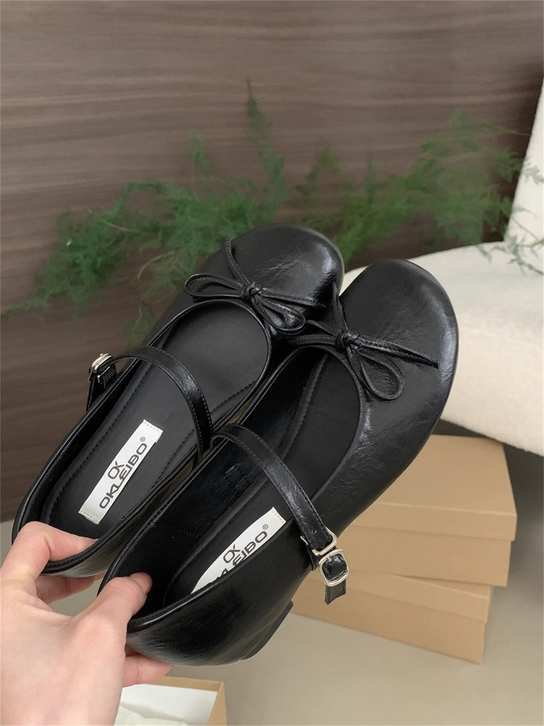 Damen Ballerinas mit elegantem Riemchen und zierlichem Schleifendetail EB