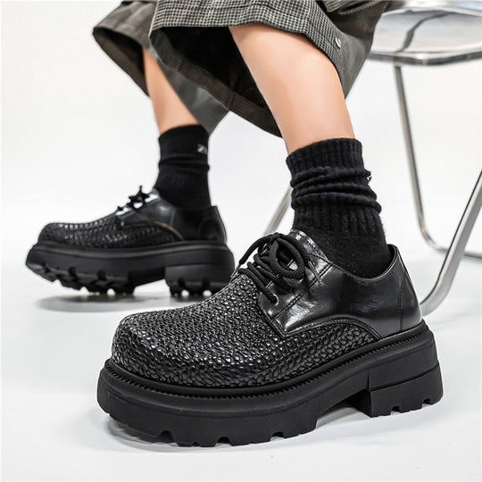 Damen gewebte Plateau-Derby-Schuhe mit robuster Profilsohle, atmungsaktivem Flechtoberteil und gepolstertem Komfortfußbett EB