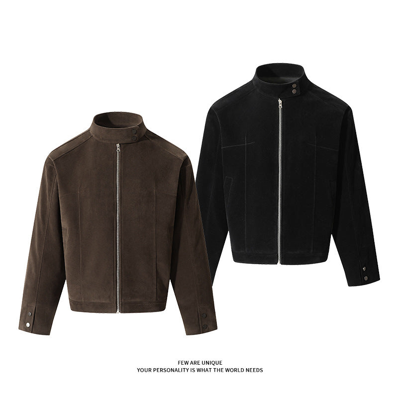 Herren Freizeitjacke aus weichem Kunstleder mit praktischem Kragen und Reißverschluss EB