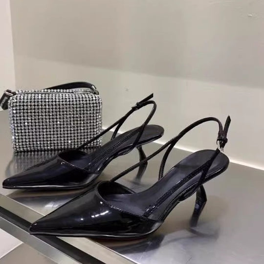 Damen Slingback High Heel Schuhe mit elegantem Spitzen-Design EB